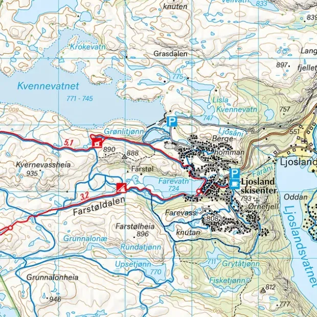 Bjerkreimsheiene Setesdal Vesthei sør Calazo Turkart 1:50 000