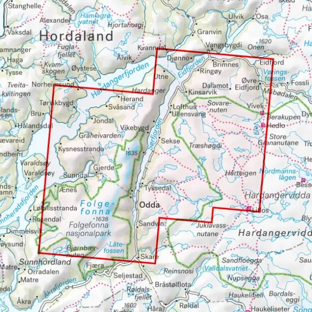 Hardangervidda vest Trolltunga Folgefonn Calazo Turkart 1:50 000